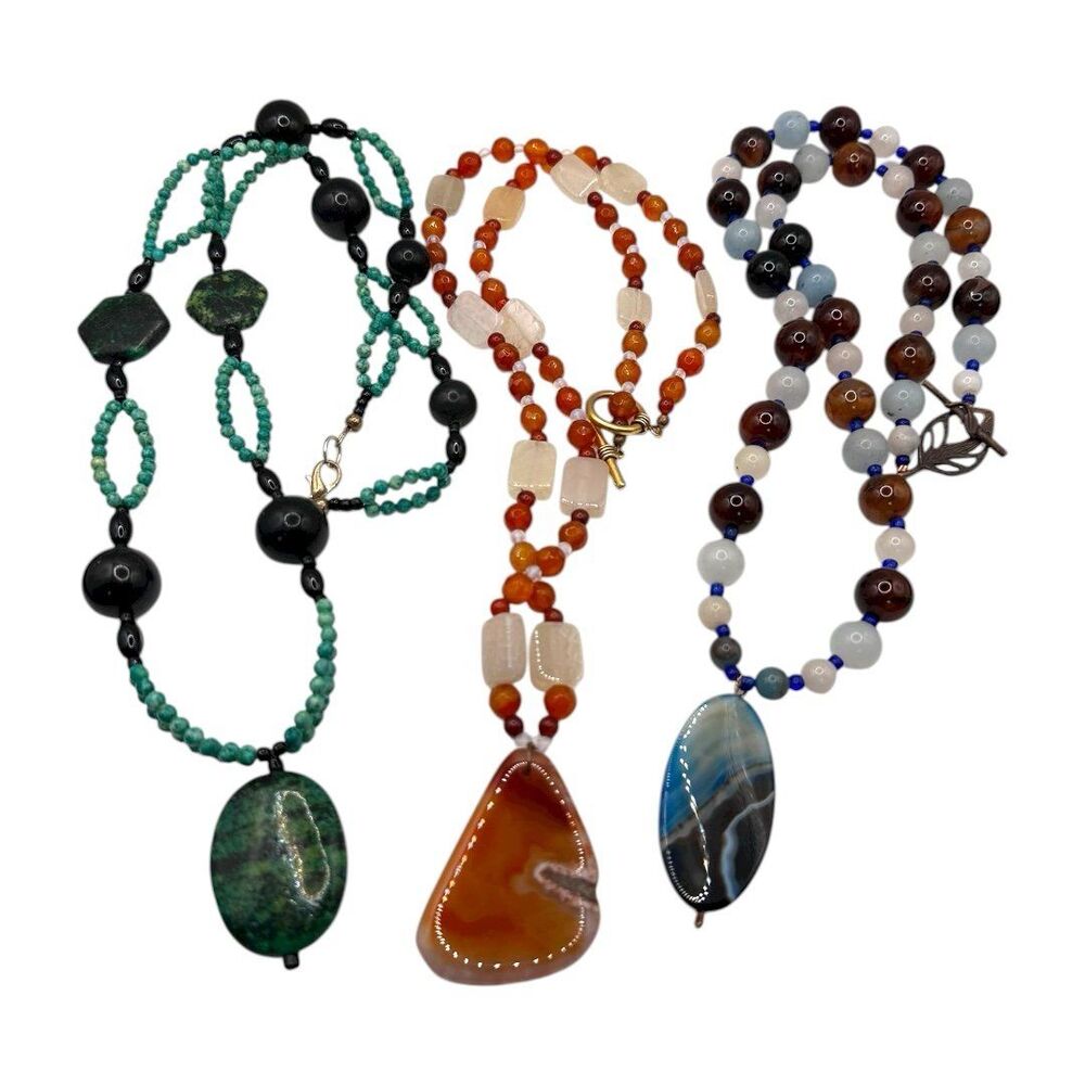 3 Natural Stone Pendant Necklaces